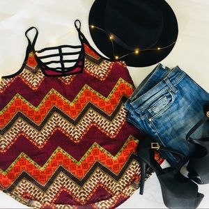 BCX Spaghetti Strap Blouse Chevron Boho - Size L